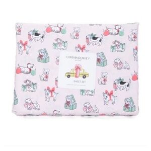 Cynthia Rowley New York! Queen Sheet Set! “Puppy Cheer” Christmas Holiday! New!